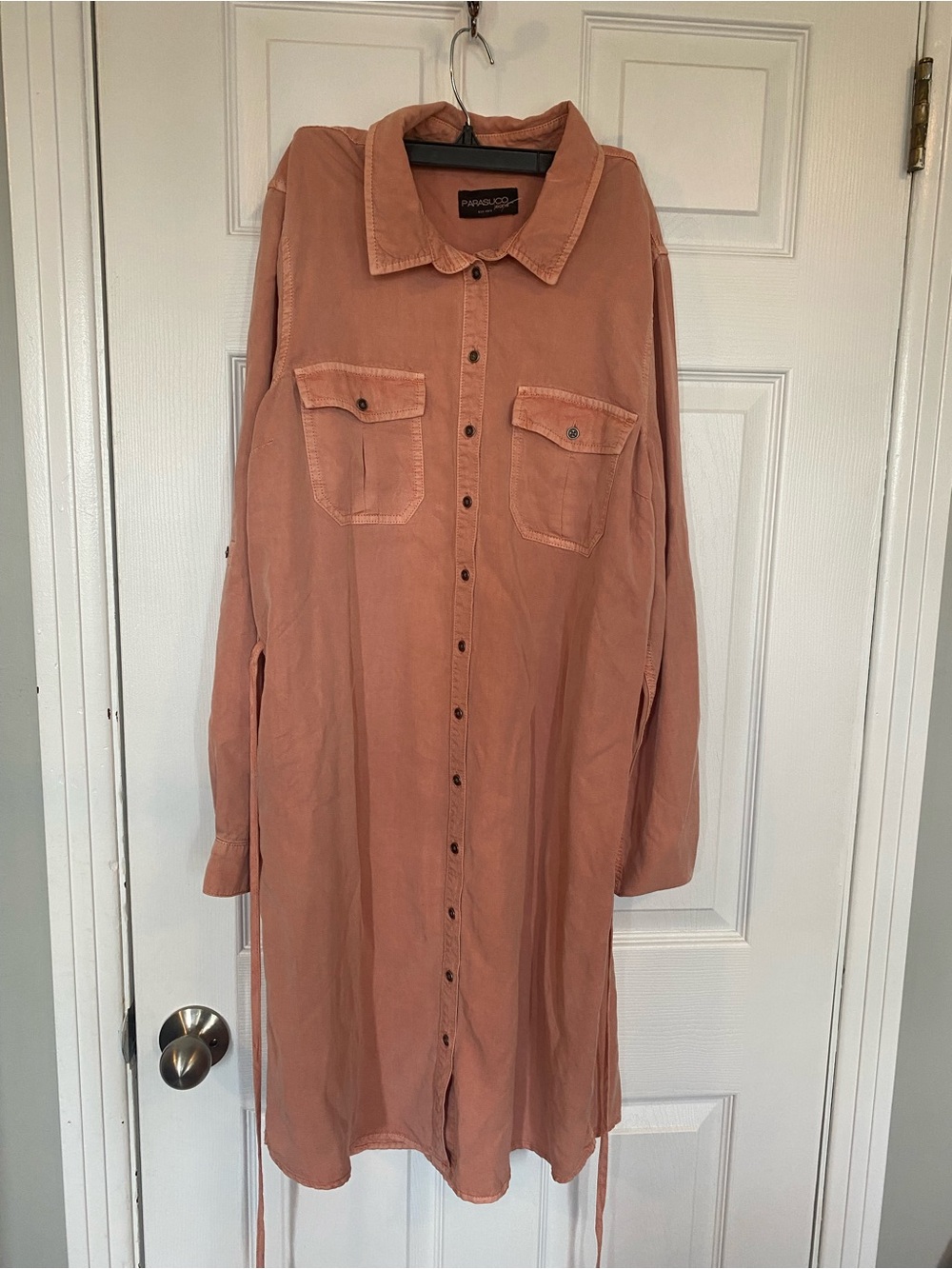 Parasuco Jeans 100% Tencel Lyocell Shirt Dress Salmon Pink Size L
